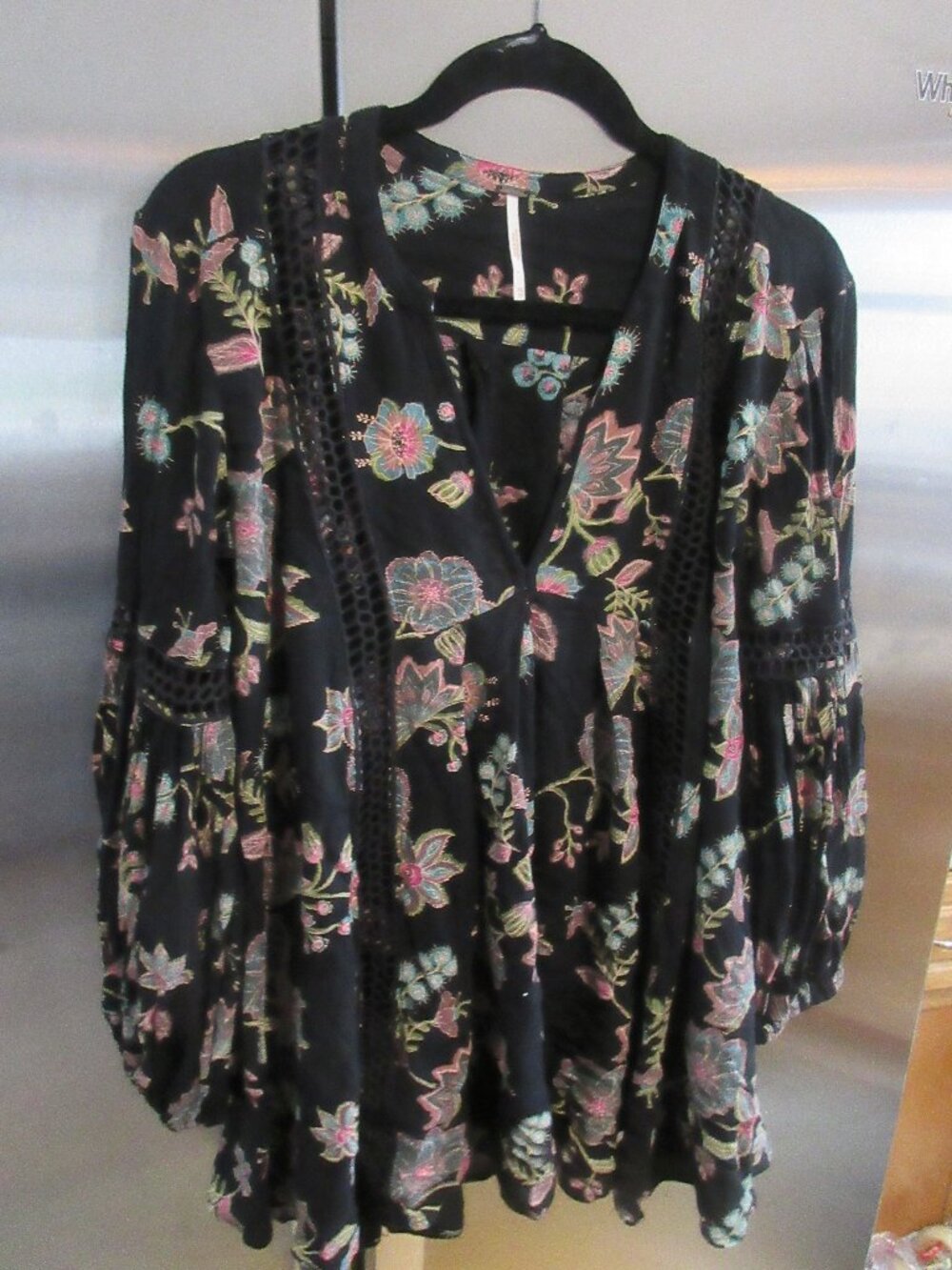 Free People Floral Tunic XS Black  Oversized xs s Coquette Boho
